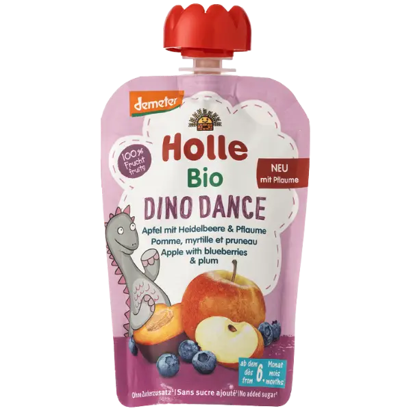 Пюре Танець Діно з яблуком, чорницею та сливою Holle (з 6 місяців), 100г купити