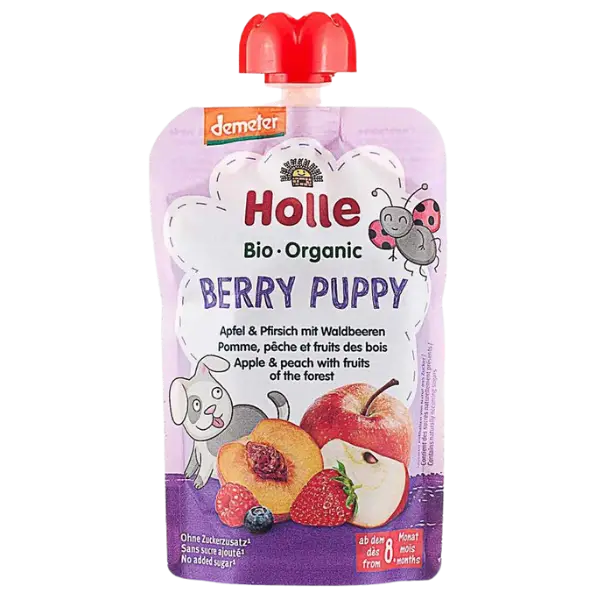 Пюре Berry Puppy з яблуком, персиком і лісовими ягодами органічне Holle (з 8 місяців), 100г купити
