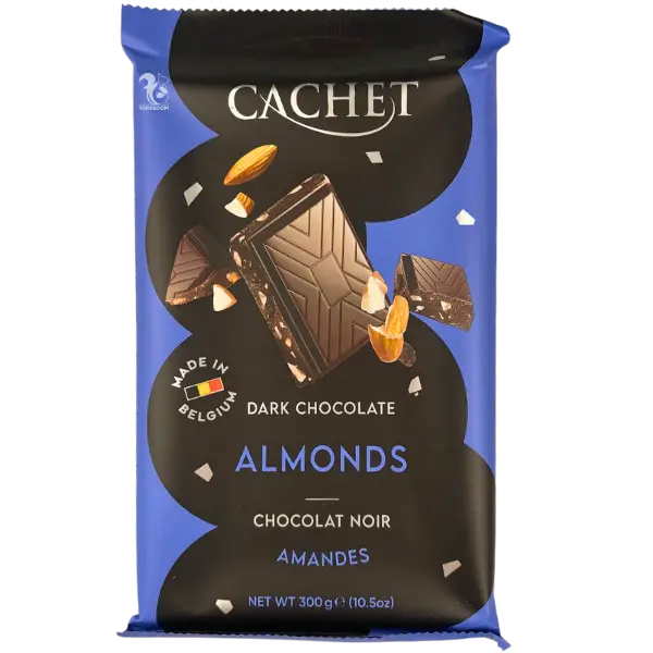 Чорний шоколад Cachet з мигдалем, 300г купити