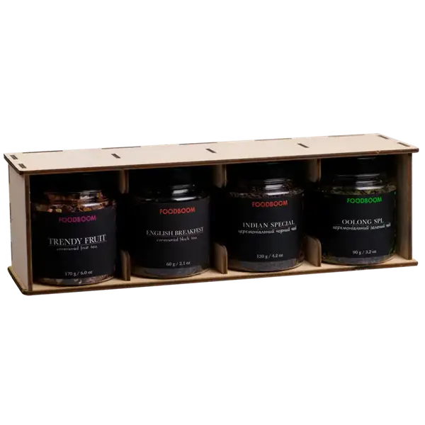 Набір чаю в дерев'яній підставці №5 (4 банки), 440г купити