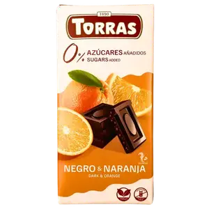 Чорний шоколад Torras апельсин (без цукру), 75г купити