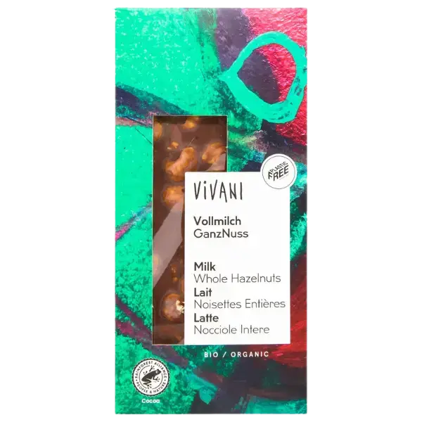 Шоколад молочний органічний з цільною ліщиною Vivani, 100г купити
