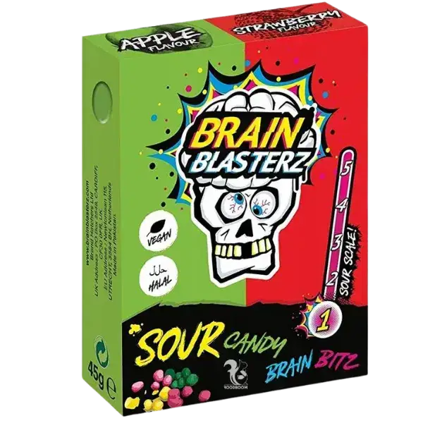 Цукерки кислі Brain Blasterz яблуко-полуниця, 45г купити