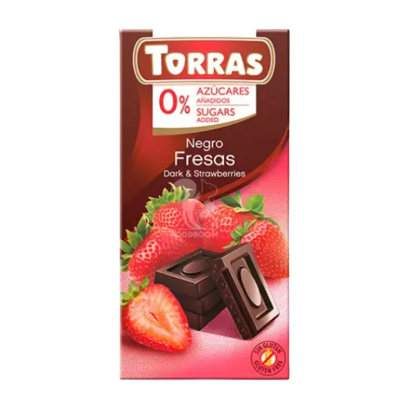 Чорний шоколад з полуницею Torras (без цукру), 75г купити