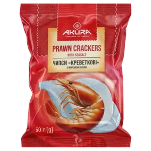 Рисові чипси креветкові з морською сіллю, 50г AKURA купити