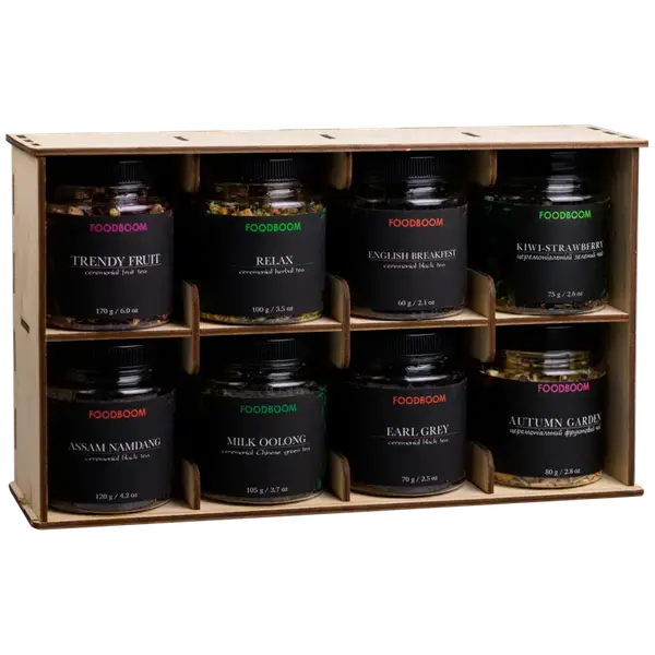 Набір чаю в дерев'яній підставці №1 (8 банок), 780г купити
