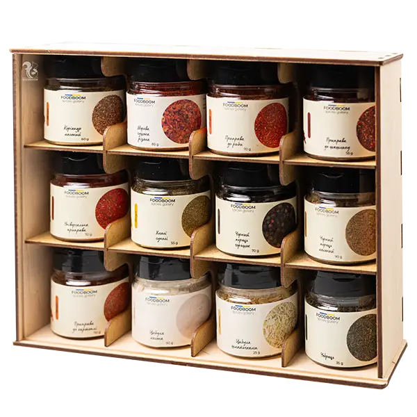 Набір спецій в дерев'яній підставці №4 "Хазяйновитий", 770г купити