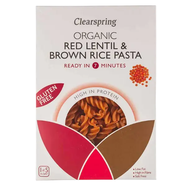 Фузіллі із червоної сочевиці і коричневого рису органічні Clearspring (без глютену), 250г купити